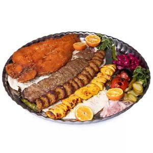 جوجه کباب ، ماهی ، لقمه ممتاز ، برگ گوسفندی ، چهار عدد کته