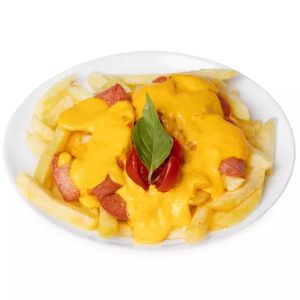 سیب زمینی + هات داگ کلاسیک + پنیر چدار + سس چیلی